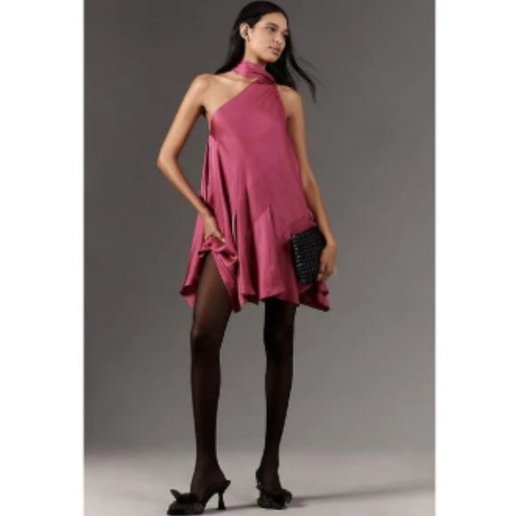 Brand New By Anthropologie Asymmetrical Halter Mini Dress - Picture 1 of 8